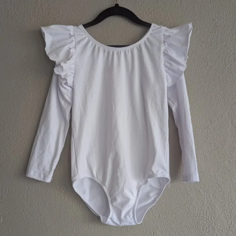 🤍 Mila & Rose White Long Sleeve Flutter Leotard | Girls 7/8